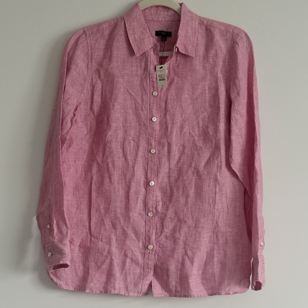 Talbots 100% Linen Button Front Shirt Womens Sp Pink Scandi Resort Preppy Beach